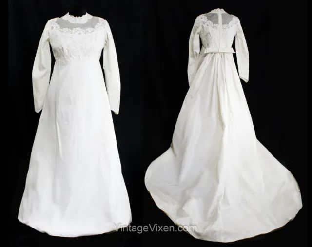Size 10 Wedding Dress with Detachable Train - 1960s Lace Bridal Gown - NWT