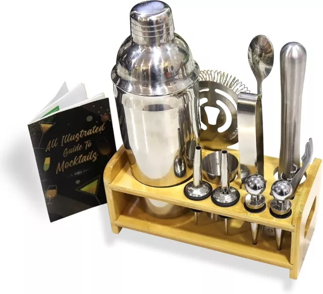 13 Pieces Bartender Kit with Bamboo Stand 750 ml Cocktail Shaker 2