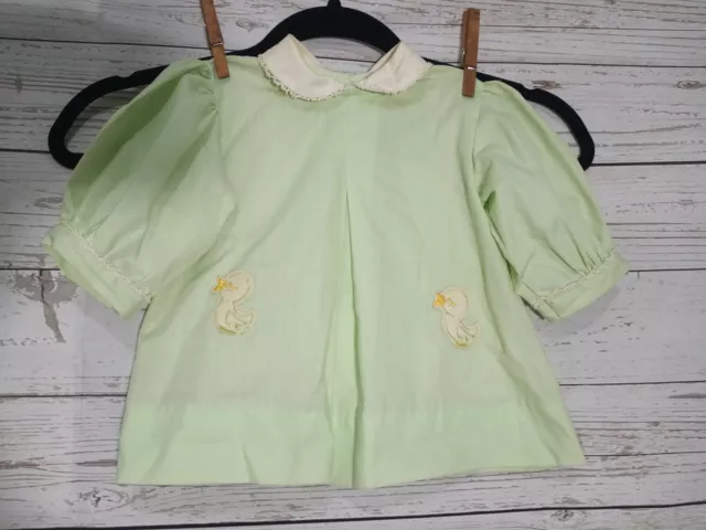 Vintage peter pan collar Nine Month Old Baby Dress with baby ducks