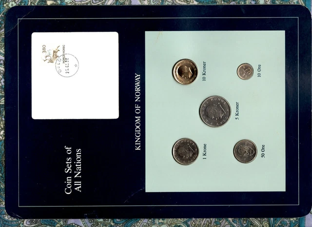 Coin Sets of All Nations Norway UNC 1 Krone 1983 10,50 Ore 5,10 Kroner 1988