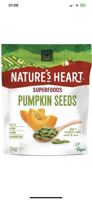 Terrafertil Nature's Heart Pumpkin Seeds, 1kg, Wheat Free, Gluten Free