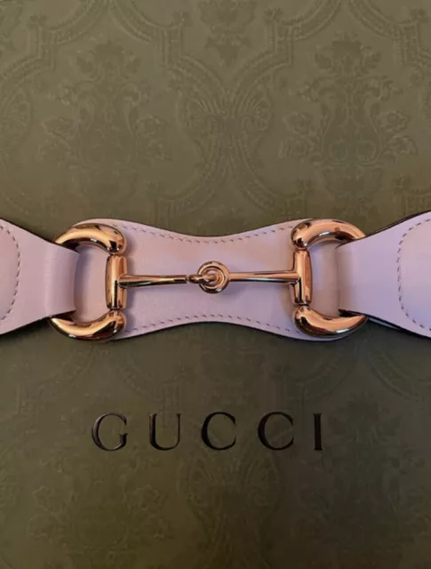 Gucci white leather belt women size 95/38 gold horse bit 2
