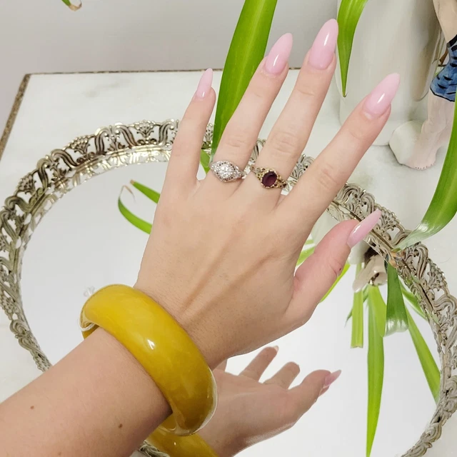 Vintage 40s Bakelite Bangle Bracelet Domed Olive Mustard Color Chunky Bracelet