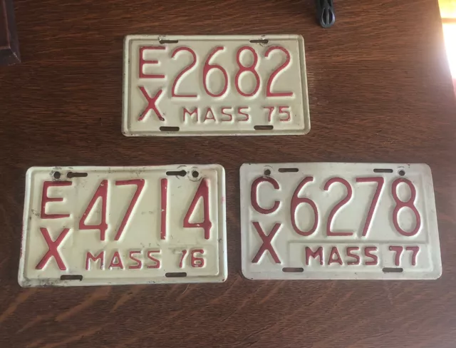 Set of 3 Vintage 1970s Massachusetts Motorcycle License Plates