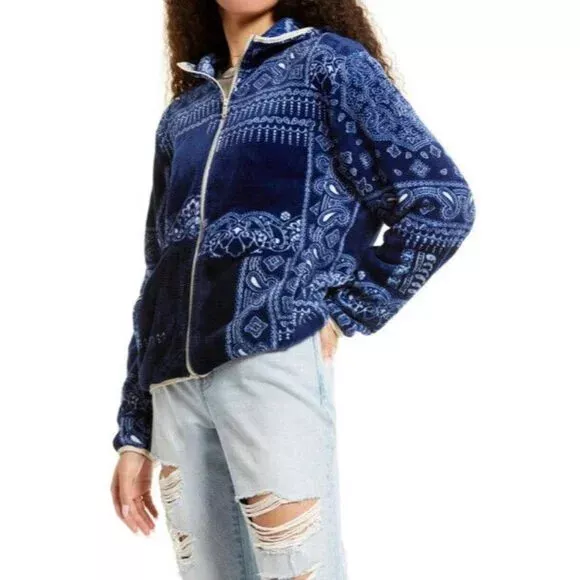 Nordstrom BP Fleece Hoodie Jacket $65 Size XS Full Zip Bandana Paisley Print NEW
