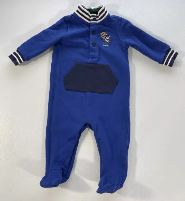 Ralph Lauren Baby Boy Bear Embroidered Logo 6 M Coveralls Footie Pajamas