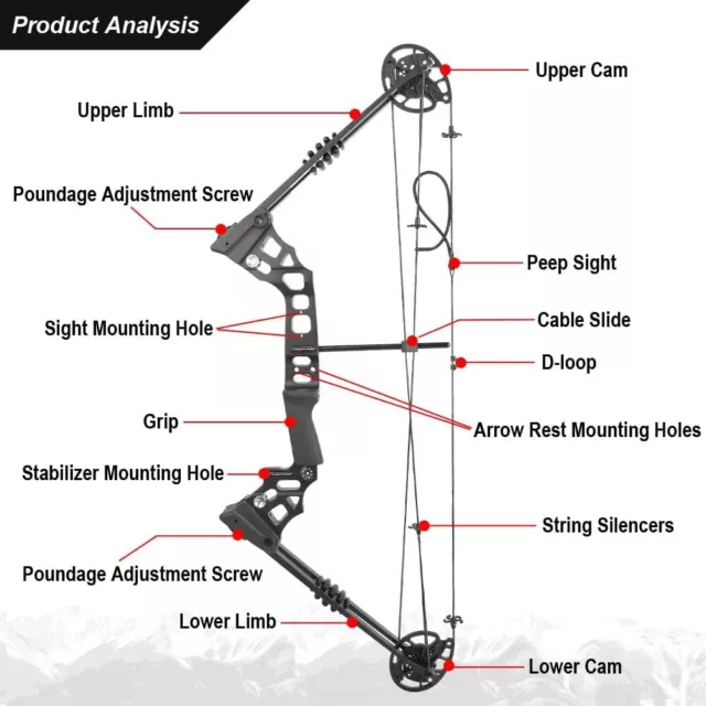 Archery Compound Bow Set 20-70lbs Arrows Hunting Sight Bag RH Target Shooting 3