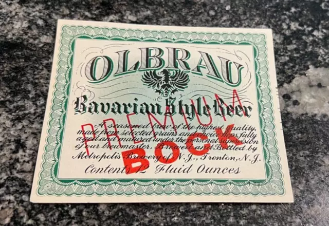 Vintage Oldbrau Bock Beer 12 Oz Bottle Label Metropolis Brewing Co Trenton Nj