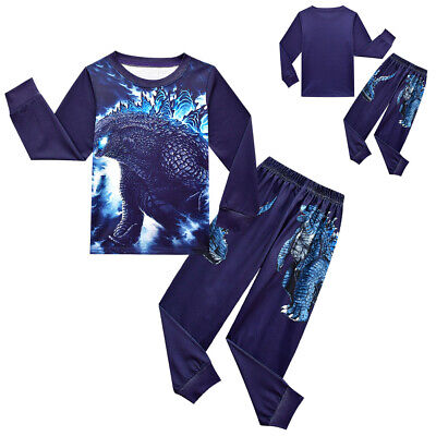 2pcs Set Kids Boys Girl Godzilla Long Sleeve T-shirt Pants Pyjamas Pjs Nightwear