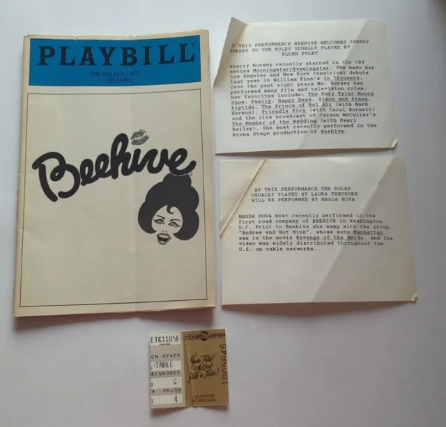 Beehive PLAYBILL October 20, 1986, The Village Gate Theatre, NYC - Broadway