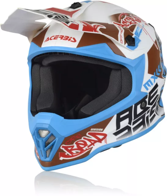 Acerbis Impact Steel Junior Helmet White Blue Kids Youth Cheap Motocross Mx Bmx