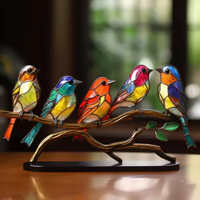 Escritorio Multicolor Adorno de Pájaro Vidrieras Diseño de Doble Cara
