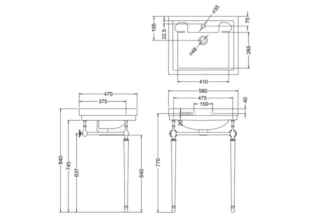 Burlington Contemporanea 57.5cm Lavabo & Cromato Lavamani B1 & T22A 2