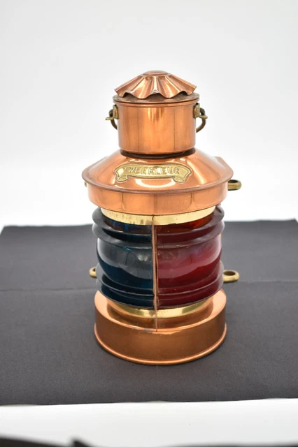 Schiffslampe Tweekleur Petroleumlampe Kupfer Messing Glas Rot/Blau