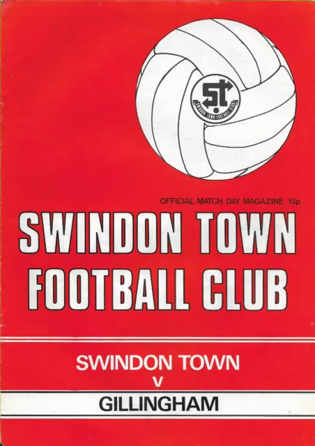 Programme Swindon Town v Gillingham 5 November 1977 Division Three