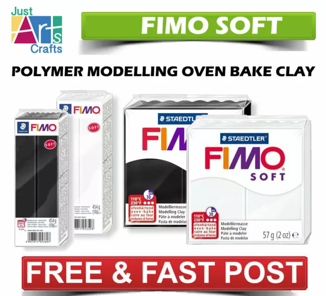 New Fimo Soft 454G & 228G Polymer Modelling Oven Bake Clay -  Black Or White