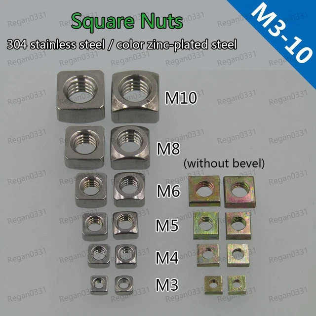 SQUARE NUTS STAINLESS Steel & Square Thin Nuts Color-zinc M3 M4 M5 M6 ...