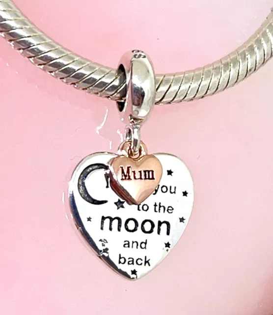 Ciondolo Mum Heart I Love You To The Moon Originale  Regalo Argento Sterling 925 3