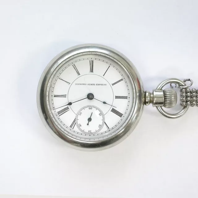 1900’s 18-20s Gents 57MM Diamond State Express Lever Set 21J Swiss Pocket Watch