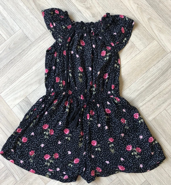 Tuta corta estiva floreale nera per ragazze età 7 anni pantaloncini per le vacanze