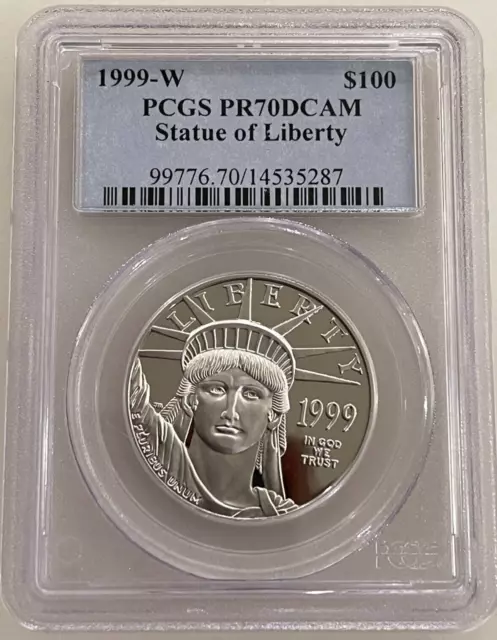 1999-W $100 Platinum Eagle Statue Of Liberty Pcgs Pr70 Dcam