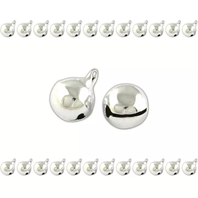 50x Glocken Anhänger 8mm/6mm Silber mit Klang Schellen Glöckchen Weihnachten