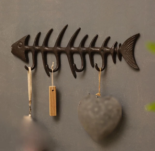 Retro Wall Hanging Hook Coat Hat Key Holder Door Hanger Fish Bone Art Home Decor