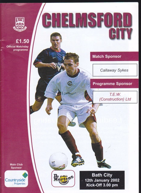 2001/02 CHELMSFORD CITY V BATH CITY 12-01-2002 Dr Martens League £2.99 ...