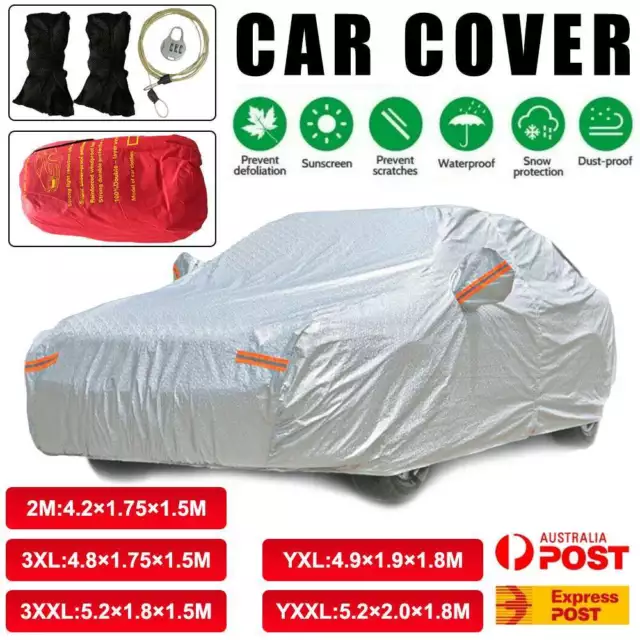 Car Cover Waterproof Aluminum 3 Layer Large Rain UV Dust Hail Resitant Full Size