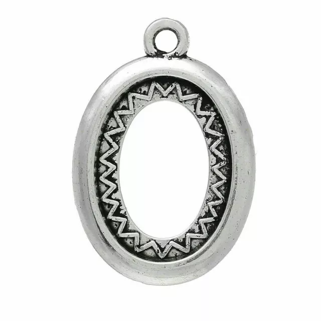 Antik Silber Charm Cabochon Kamee Klebestein Fassung Anhänger 18 x 13 mm