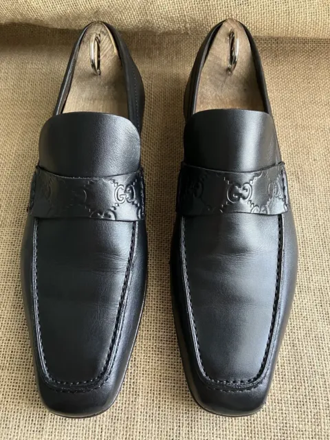 Gucci GG Men's Black Leather Slip On Loafers Size UK 7.5 E || US 8.5 / 170310