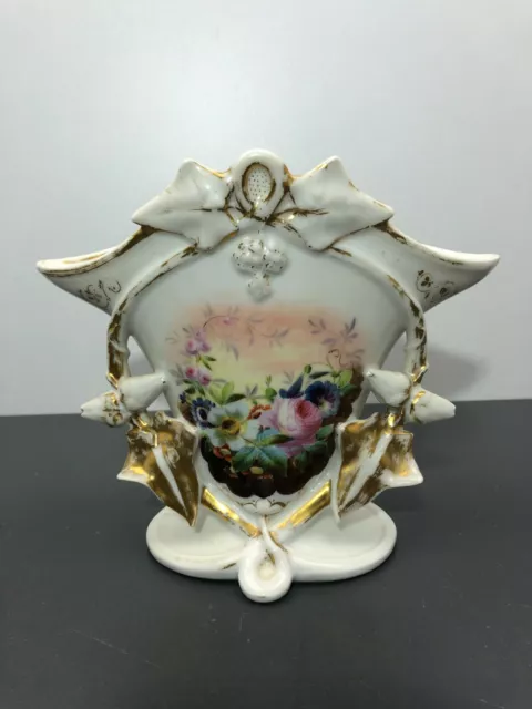 Grand Vase de Mariée en porcelaine de paris décor Floral et Or