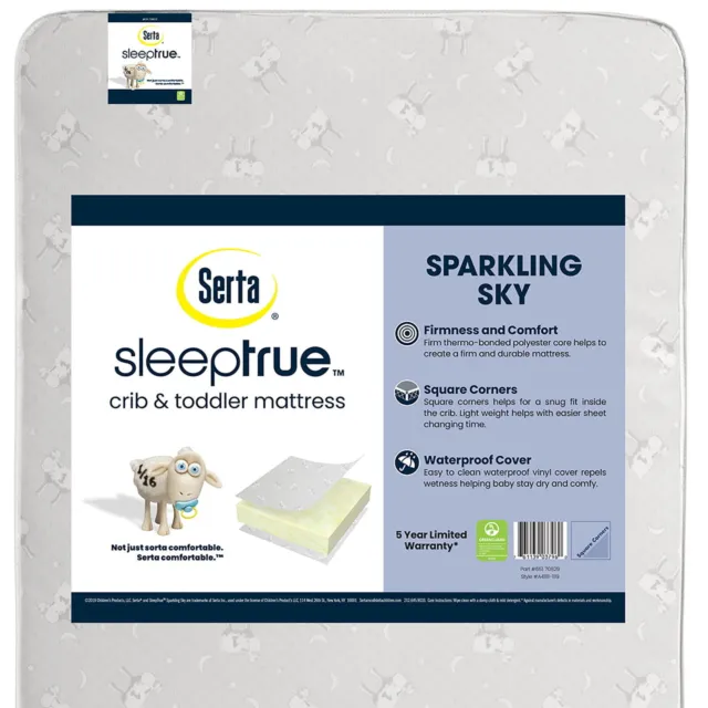 Serta SleepTrue Sparkling Sky 5" Dual-Sided Crib & Toddler Mattress - Sustain...