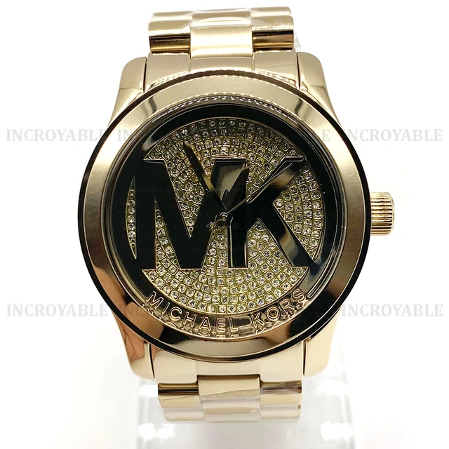 Nouveau Michael Kors MK5706 Runway Gold Dial Crystal Pave Gold Montre Femme