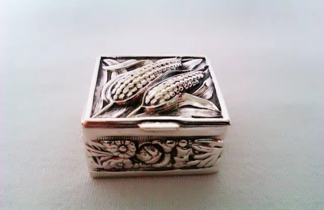 Beautifully Embossed Vintage Silver Plated Pill Box Circa 1975