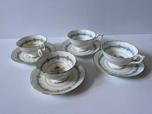 Coalport Geneva Footed Gold Rim Cup & Saucer  Set Of 8