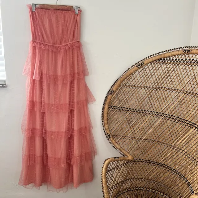 Lulus  Tier for a Good Time Coral Pink Strapless Tiered Maxi Dress  size Medium