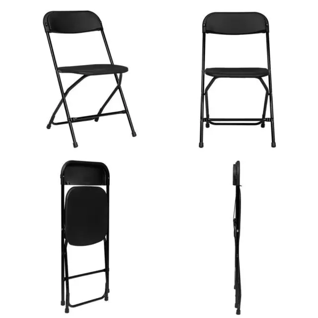 4 Pack Commercial Contoured Folding Chairs Set Steel Frame Plastic Seat Black