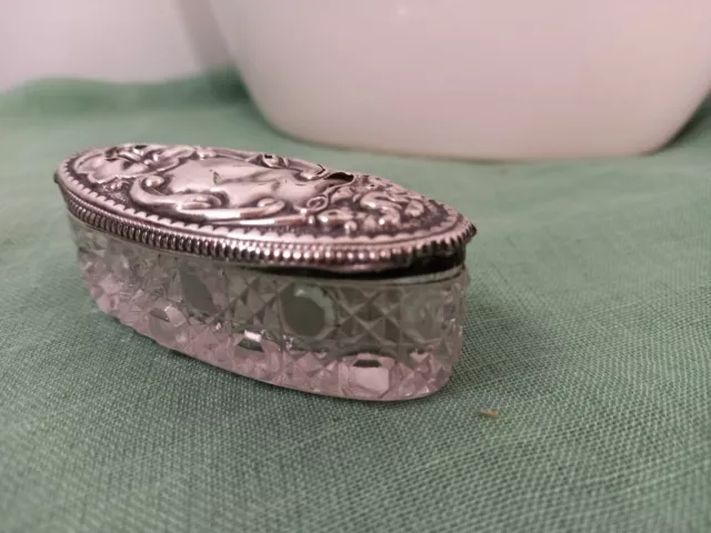 Antique Ejh Houlston 1906 Crystal And Sterling Silver Lid Pill Or Snuf Box 3