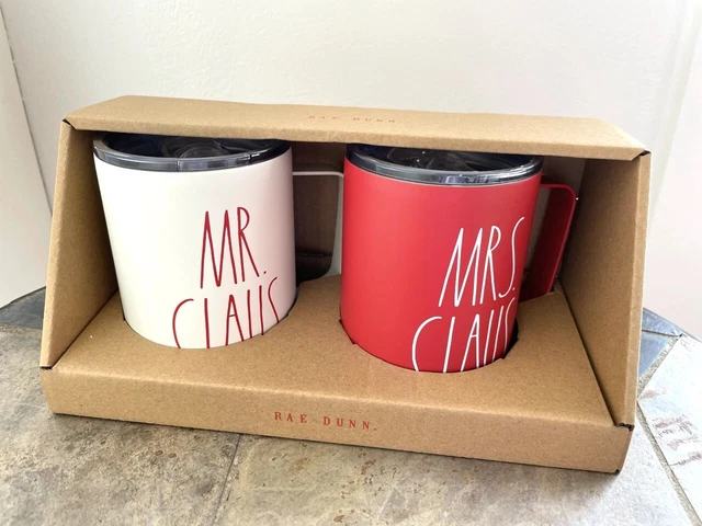 Rae Dunn Christmas Insulated Stainless Steel Mugs with Lid - MR CLAUS MRS CLAUS