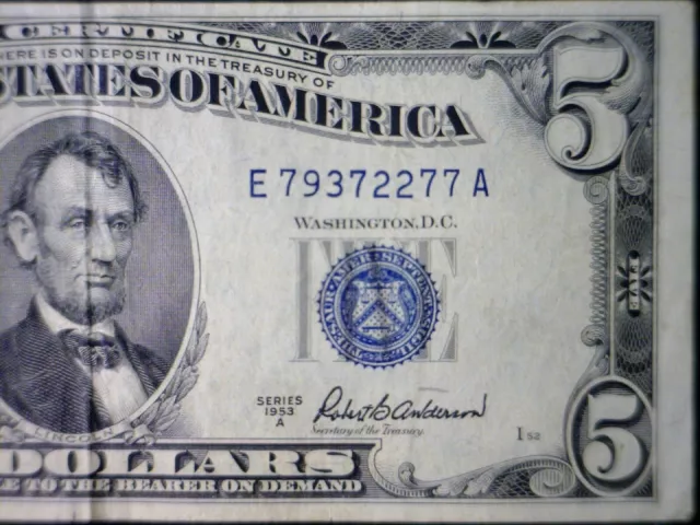 1953 $5 Silver Certificate Currency NICE F + Bank Note 1953A Blue Seal Money NR