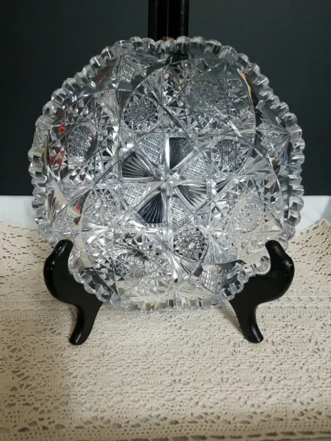 Vintage American Brilliant Cut Glass Heavy Crystal Bowl 8'