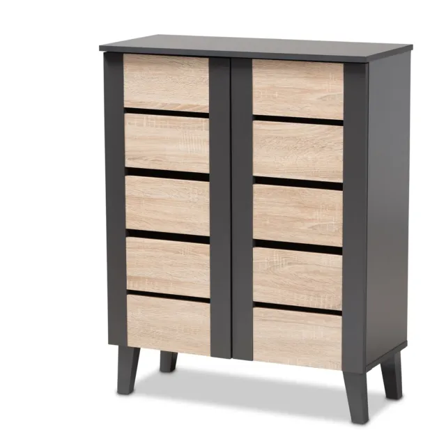 Modern and Contemporary Two-Tone 2-Door Shoe Storage Cabinet Oak/Gray N/A