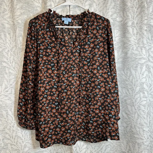 Cece Floral Top Blouse Womens Size Large Long Sleeve Bohemian Casual