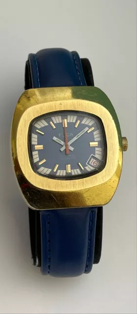 VINTAGE FLICA WATCH 17 Rubis Incabloc Swiss Made Blue Dial SERVICED ...
