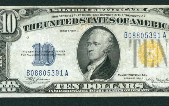 $10 1934 A (( NORTH AFRICA )) Silver Certificate ** DAILY CURRENCY AUCTIONS **