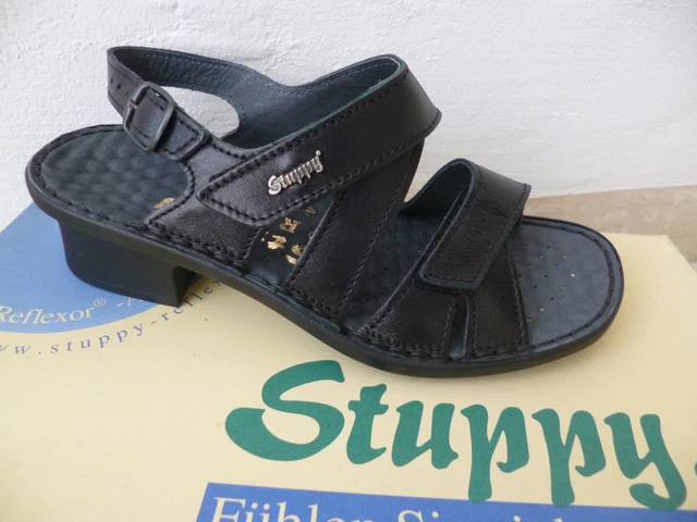 Stuppy Sandale Femmes Sandales Sandalette Sandalettes Cuir Véritable Noir Neuf