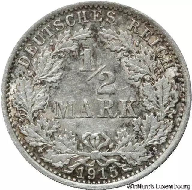 V7168 Germany Empire 1/2 Mark Wilhelm II 1915 A Berlin Silver UNC -> Make offer