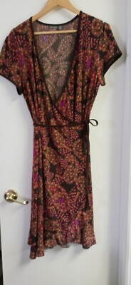 Apt 9 Women's Wrap Over Dress Brown Floral Size XL
