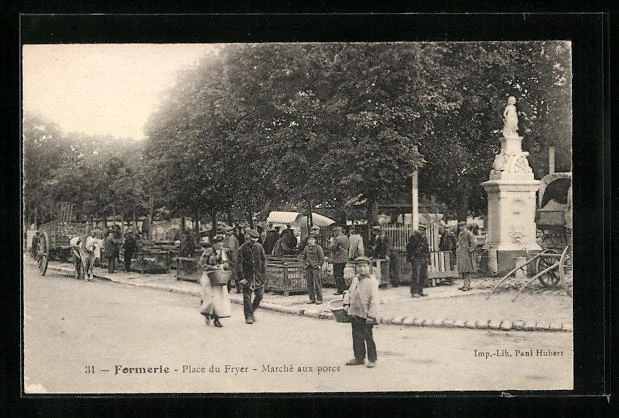 CPA Formerie, Place du Fryer, Marché aux porcs